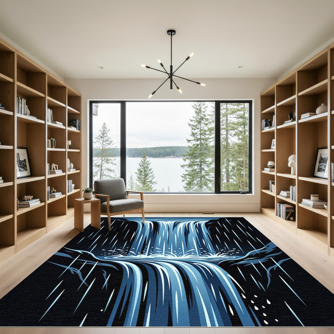 Azure Waterfall Cascade Flowing Rapids Rug