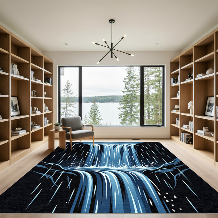 Azure Waterfall Cascade Flowing Rapids Rug