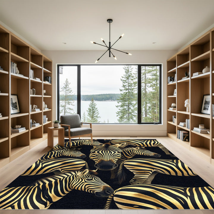 Gold and Black Zebra Portrait Rug