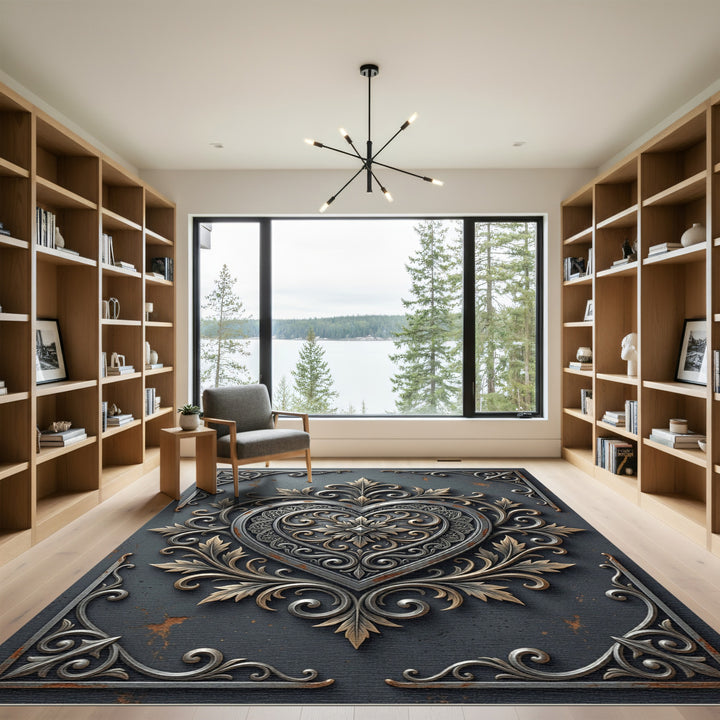 Ornate Metal Heart Scrollwork Rug