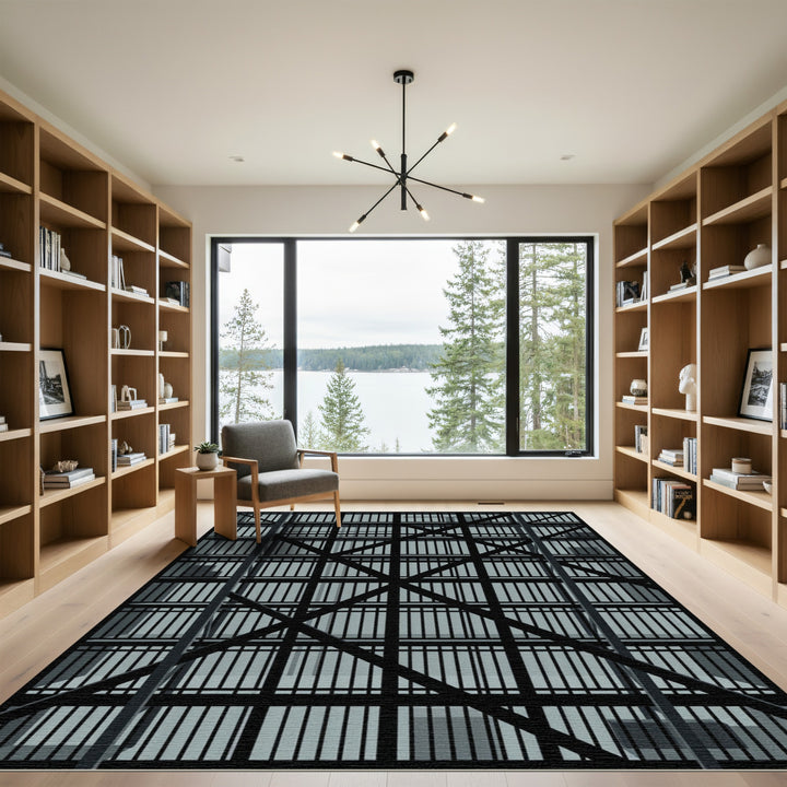 Modern Black Intersecting Lines Rug