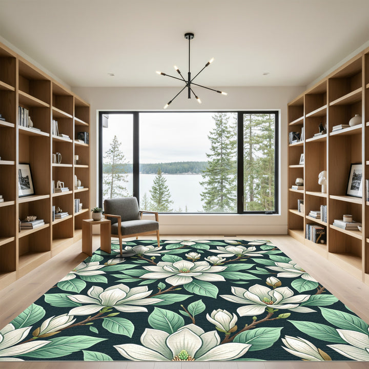 White Magnolia Blossom Botanical Mural Rug