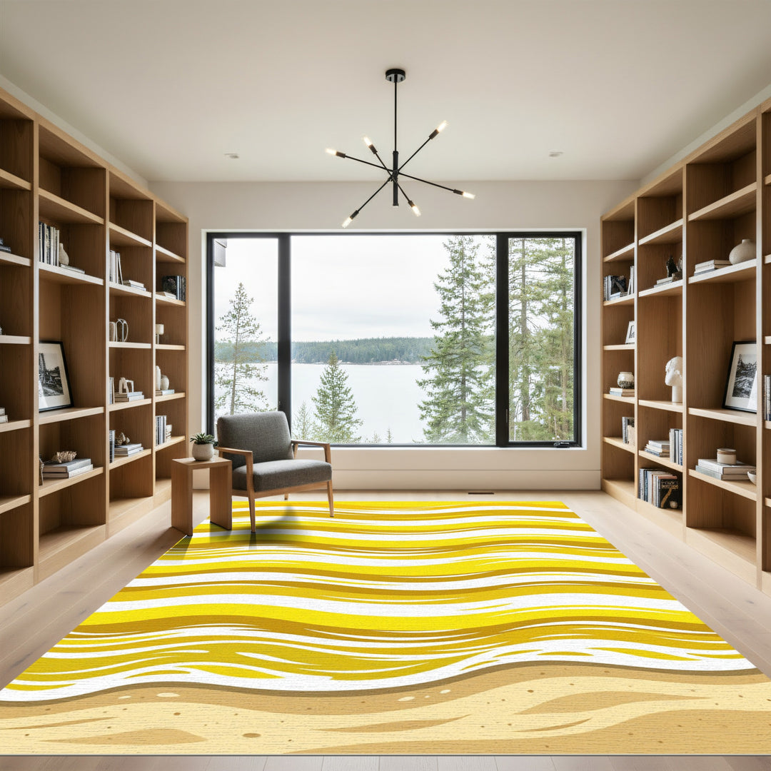 Golden Yellow Abstract Wave Rug