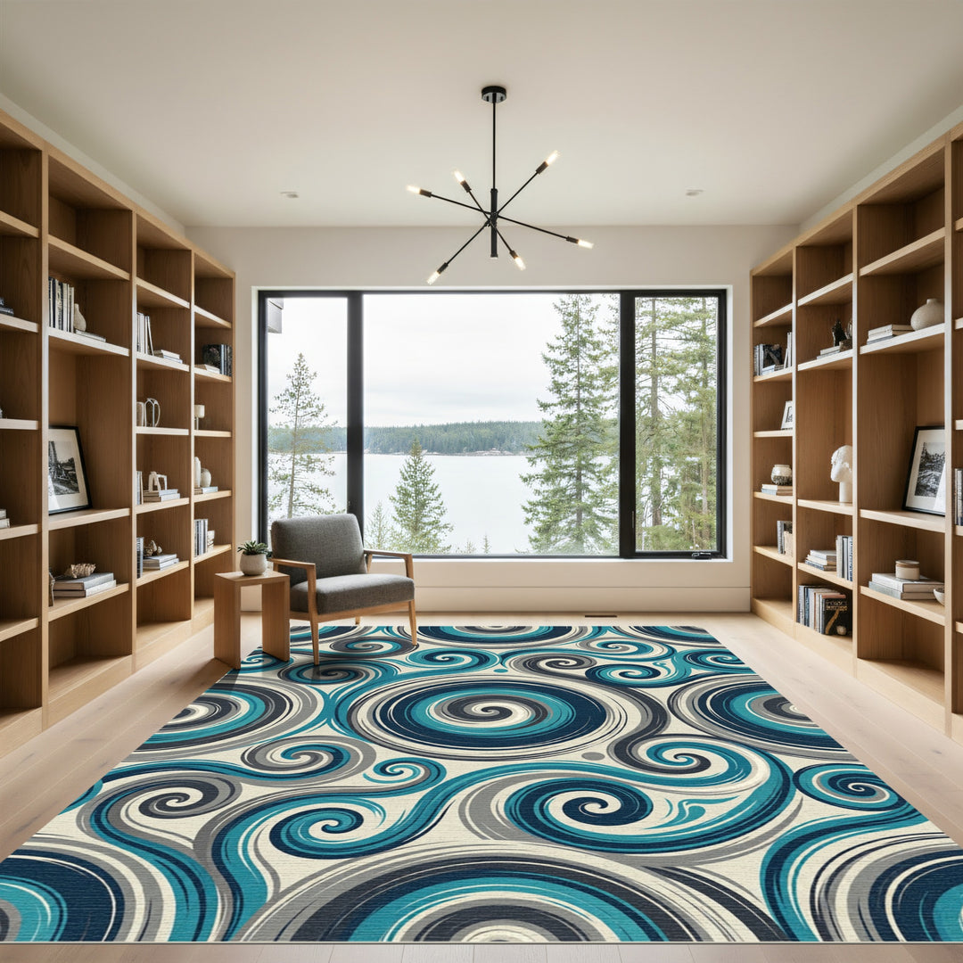 Oceanic Swirl Blue Gray Harmony Rug