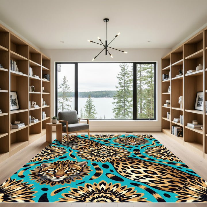 Exotic Ocelot Spots Floral Rug