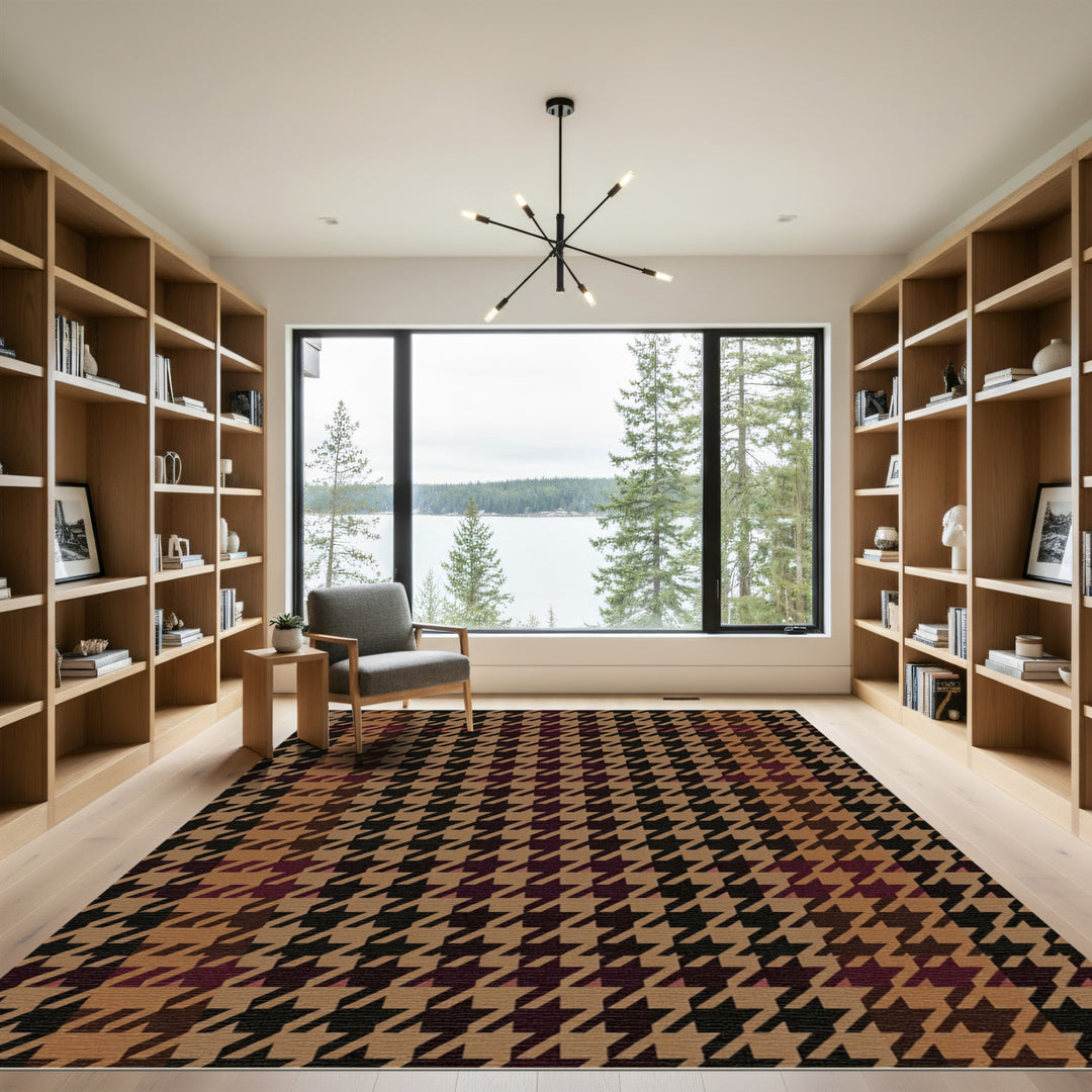 Houndstooth Brown Black Plum Rug