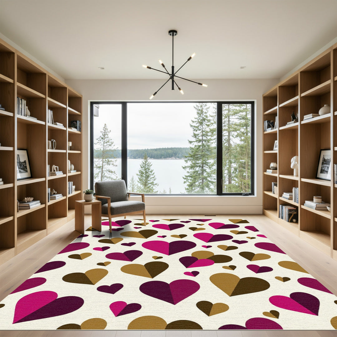 Deep Magenta Brown Geometric Hearts Rug