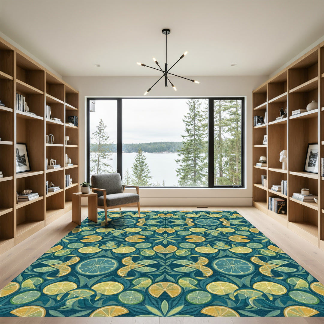 Citrus Medley Teal Botanical Fabric Rug