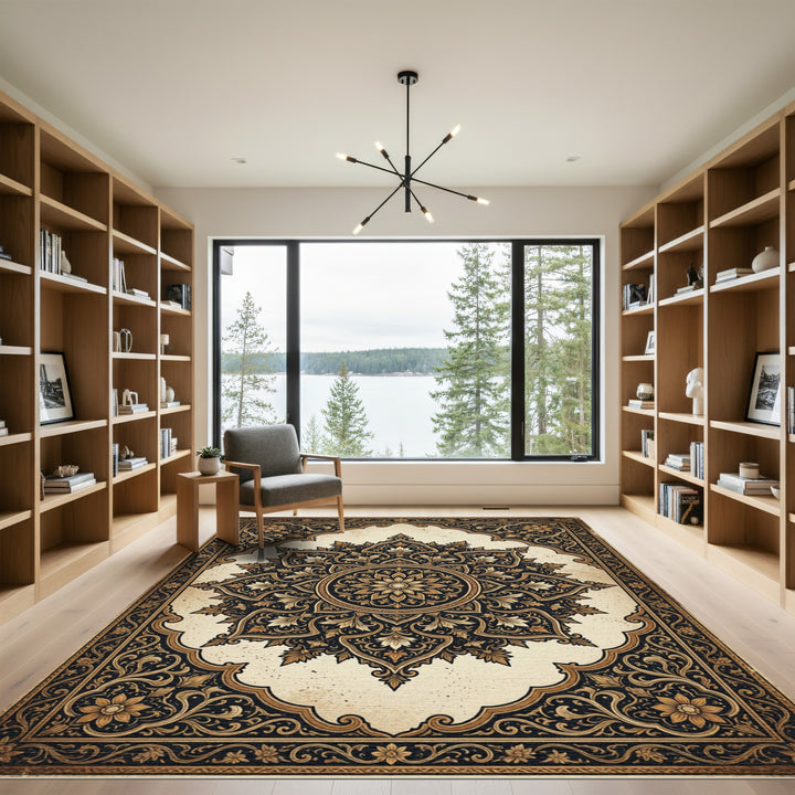 Ornate Golden Floral Mandalas Rug