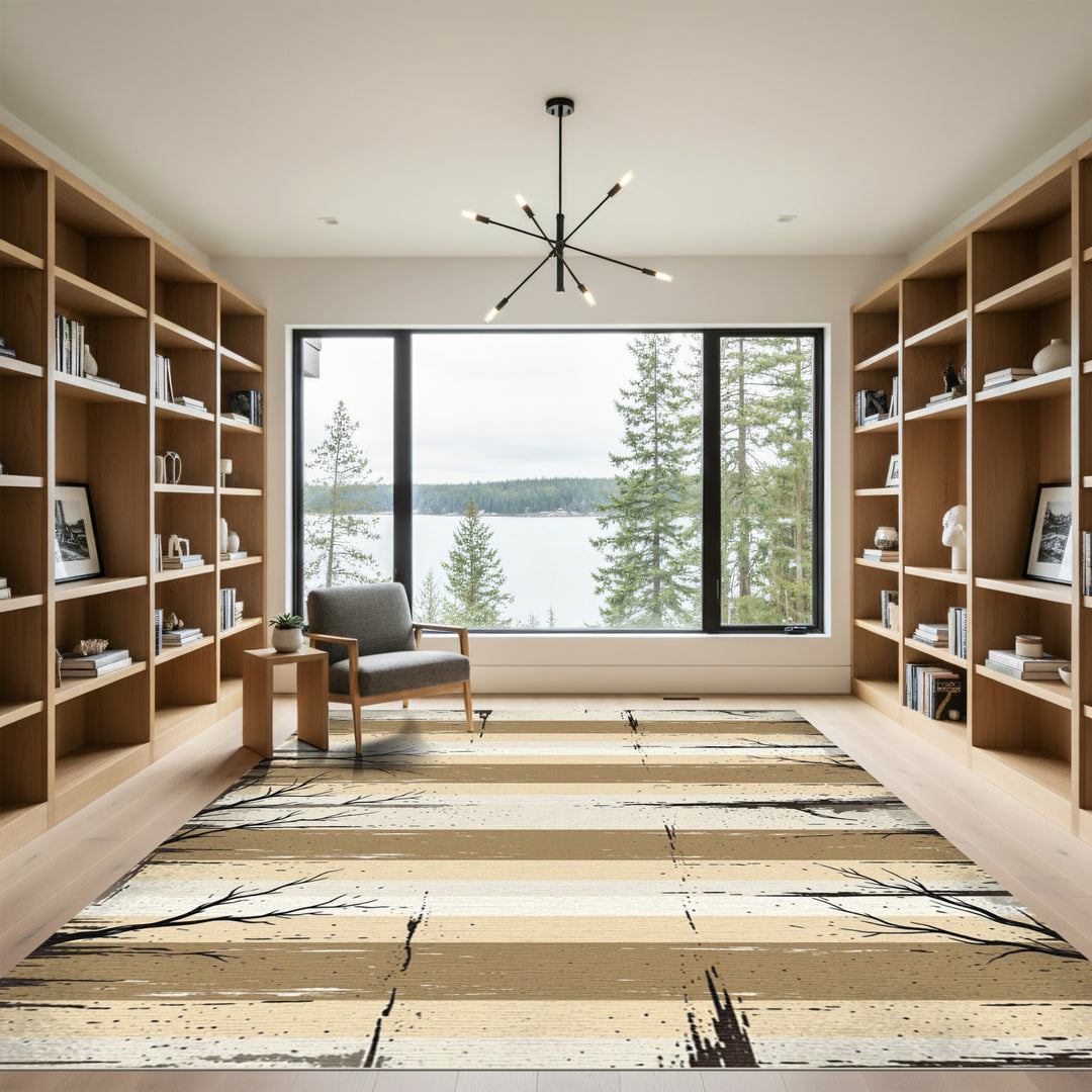 Earthy Rustic Striped Tree Branch Rug