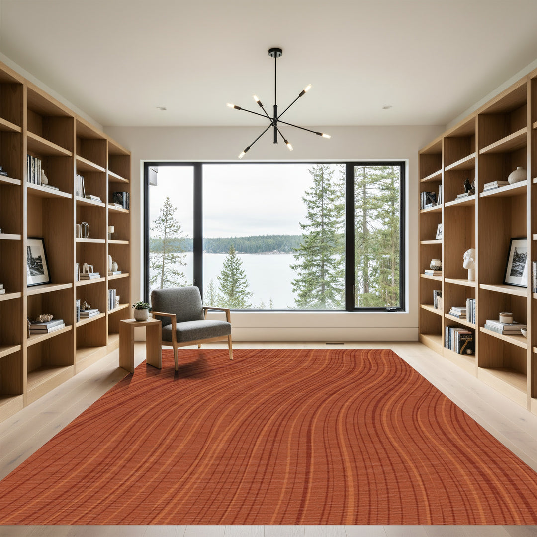 Rich Brown Wavy Lines Texture Rug