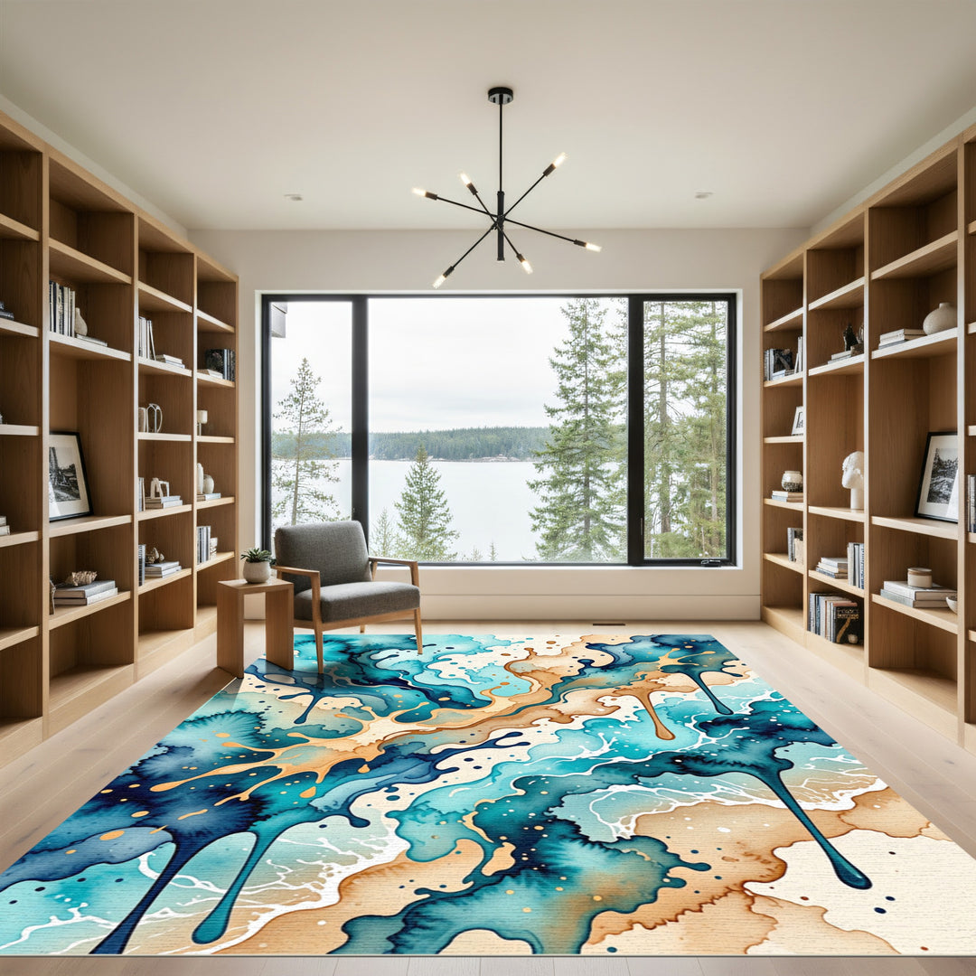 Ocean Splash Watercolor Abstract Rug