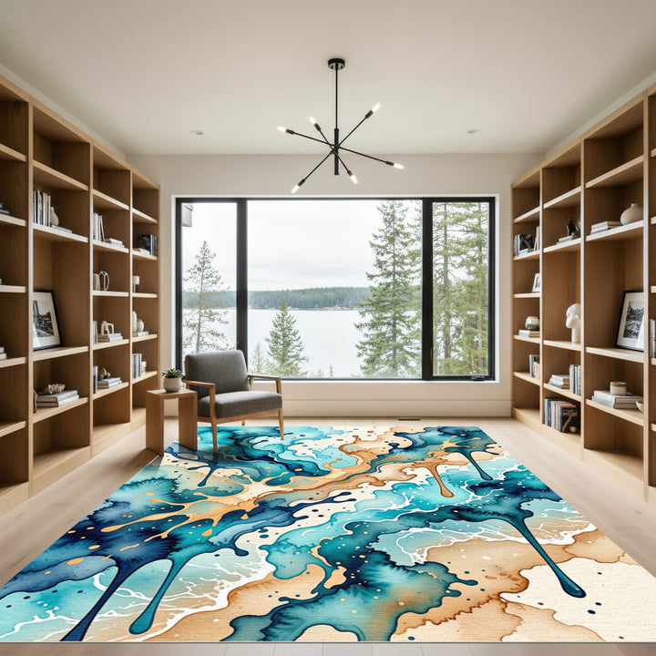 Ocean Splash Watercolor Abstract Rug