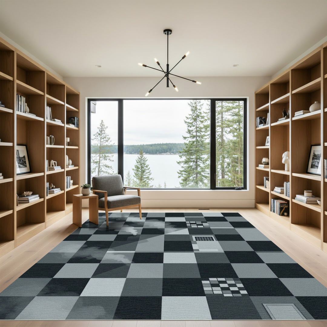 Monochromatic Chessboard Smoke Squares Rug