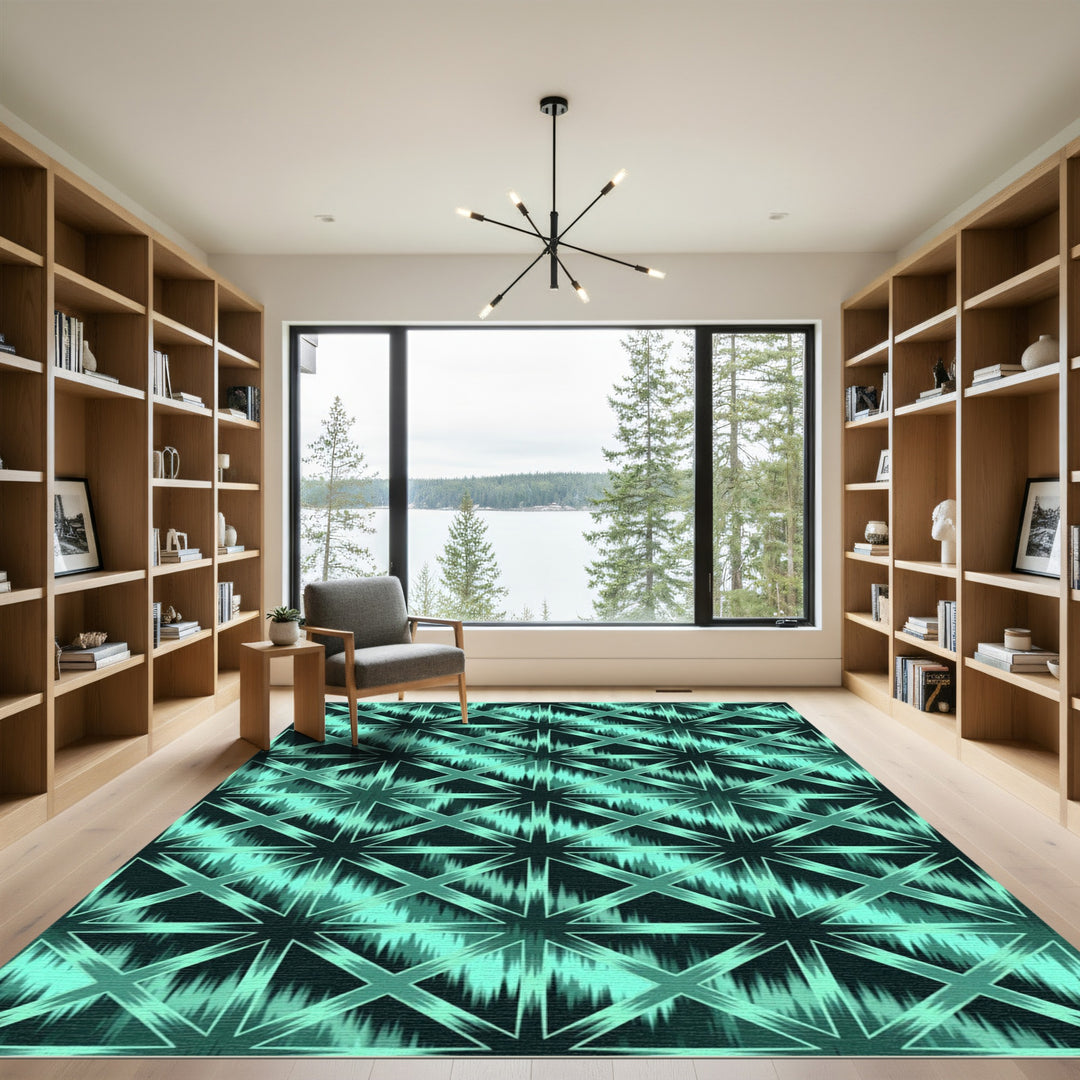 Aqua Teal Geometric Starburst Rug