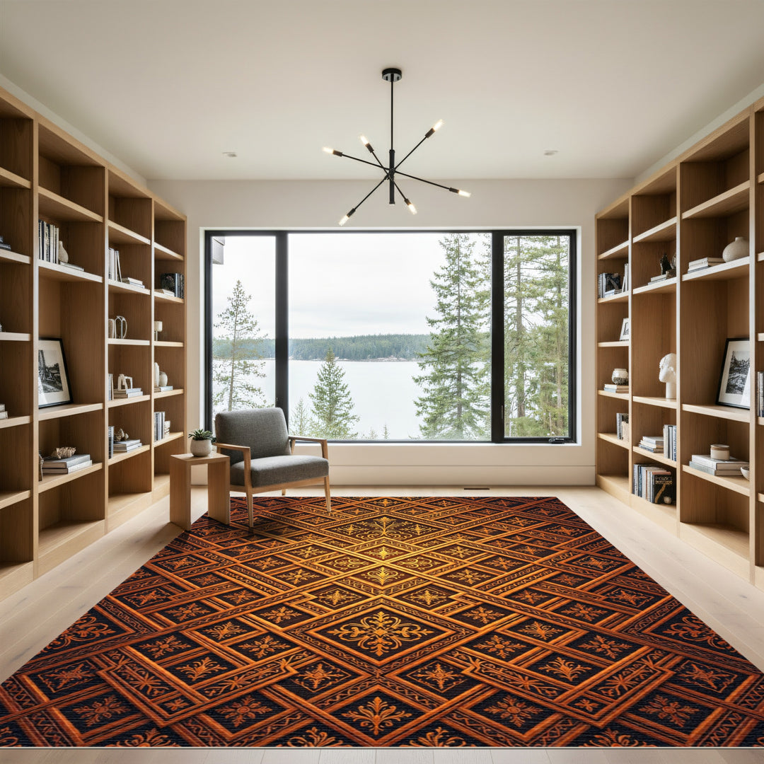 Golden Baroque Diamond Inlay Rug
