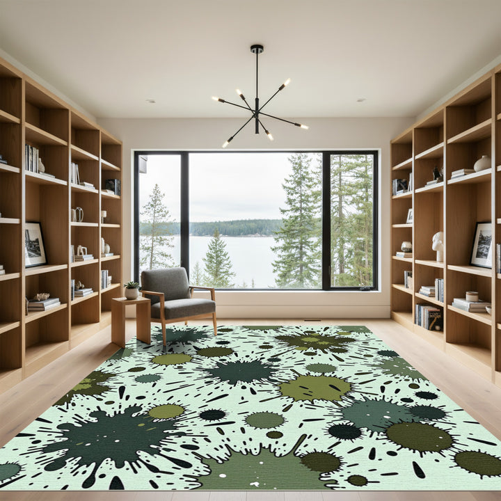 Muted Green Splatter Abstract Splatter Rug
