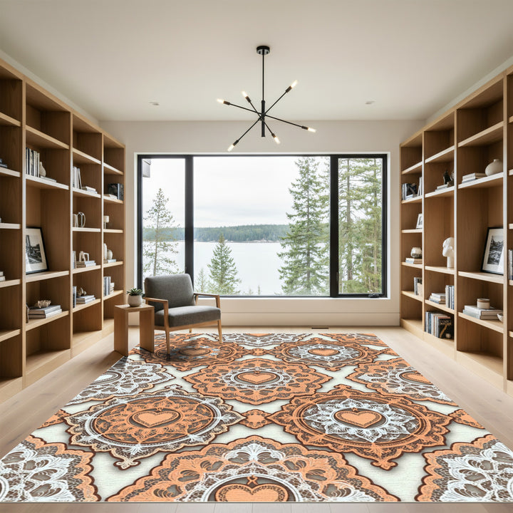 Intricate Lace Heart Medallion Rug