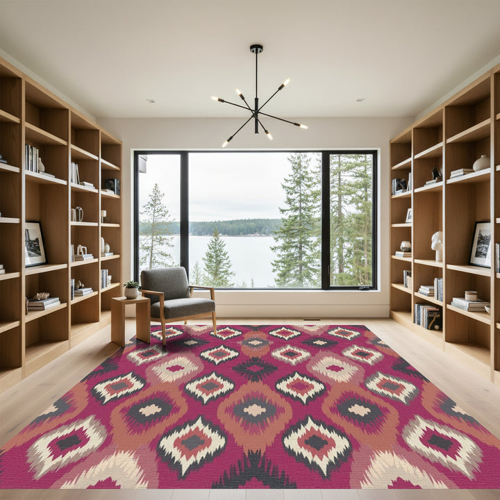 Crimson Abstract Diamond Medallion Rug