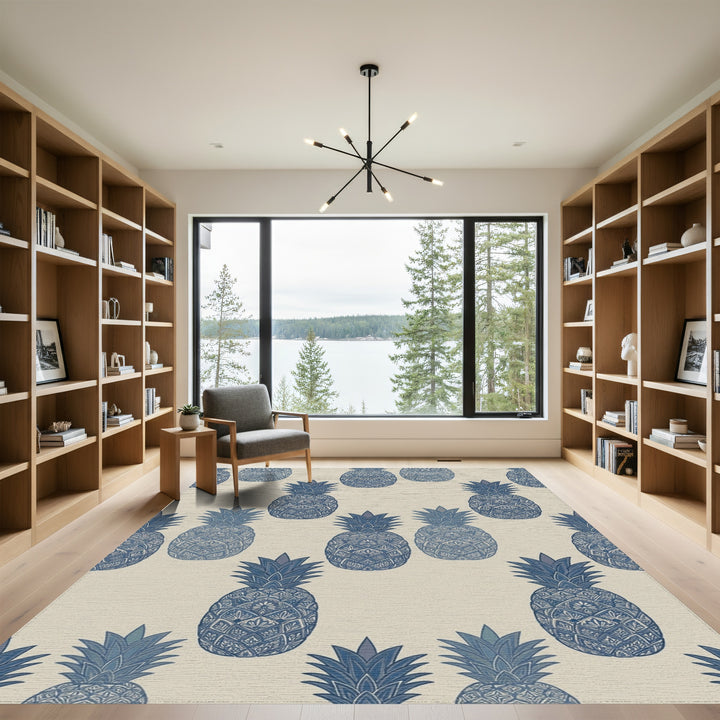 Navy Blue Ornate Pineapple Repeat Rug