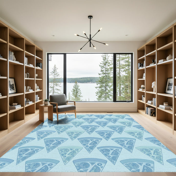 Cool Blue Pizza Slices Repeating Pattern Rug