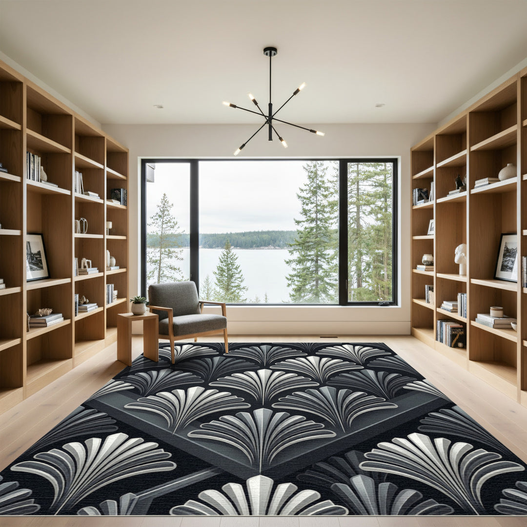Art Deco Black Fan Area Rug