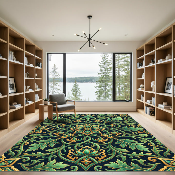 Emerald Gold Leaf Scroll Area Rug