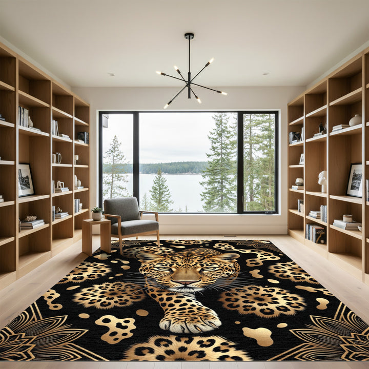 Golden Leopard Floral Medallion Rug