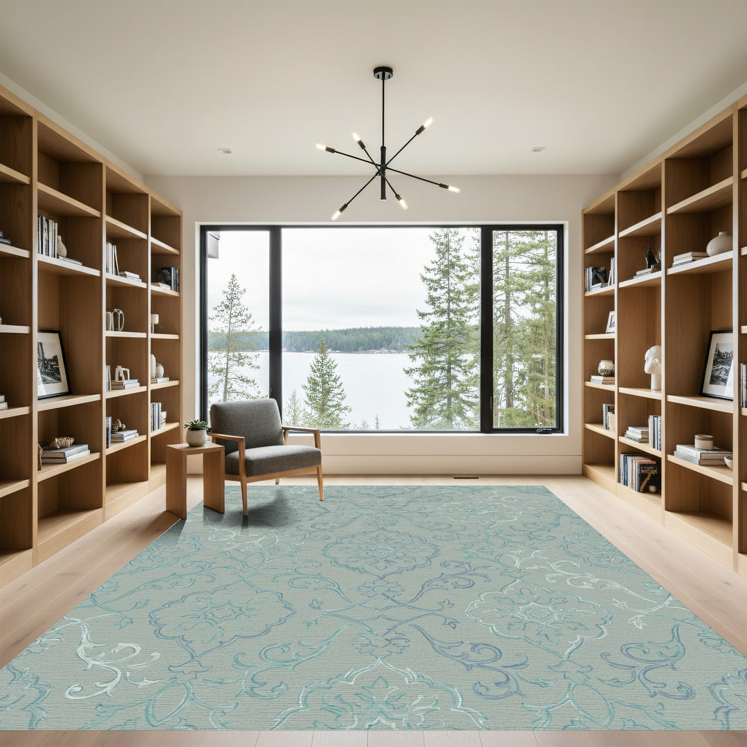 Aqua Gray Baroque Medallion Rug