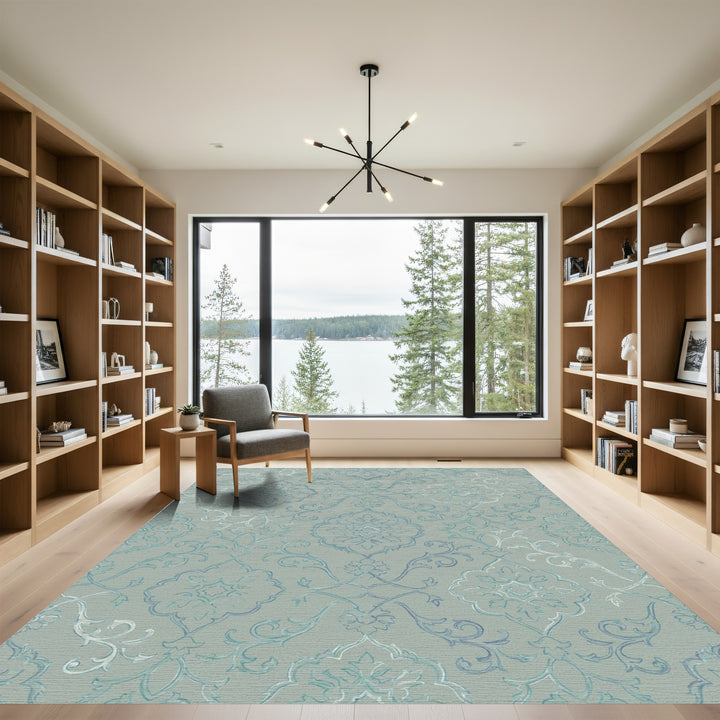 Aqua Gray Baroque Medallion Rug