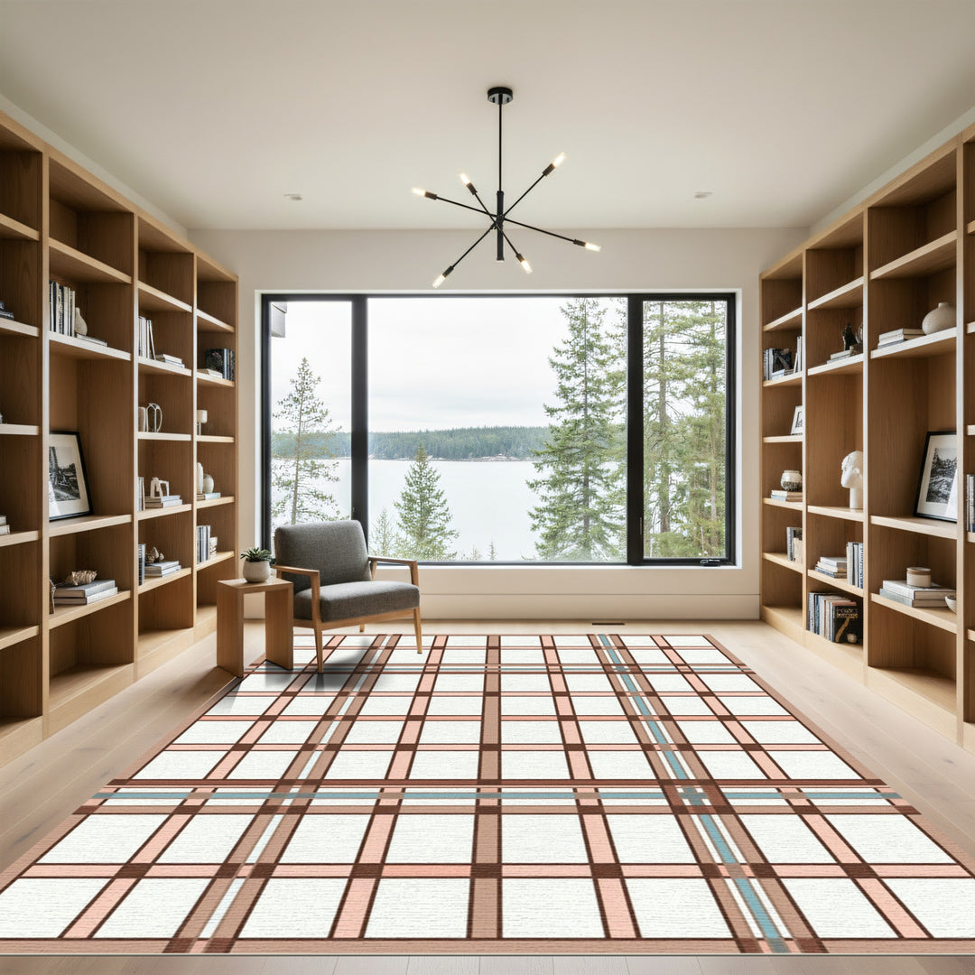 Classic Brown Pink Tan Plaid Rug