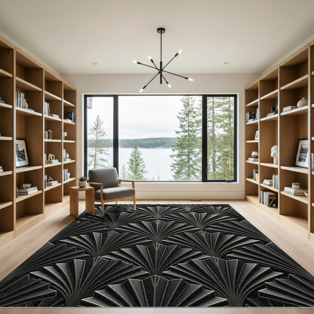 Art Deco Fan Black Metal Rug Tile Rug