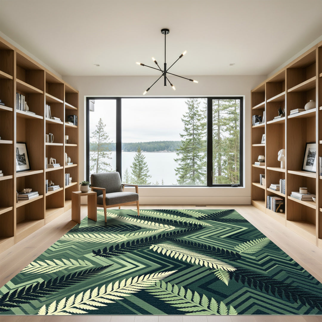Verdant Fern Zigzag Overlay Rug