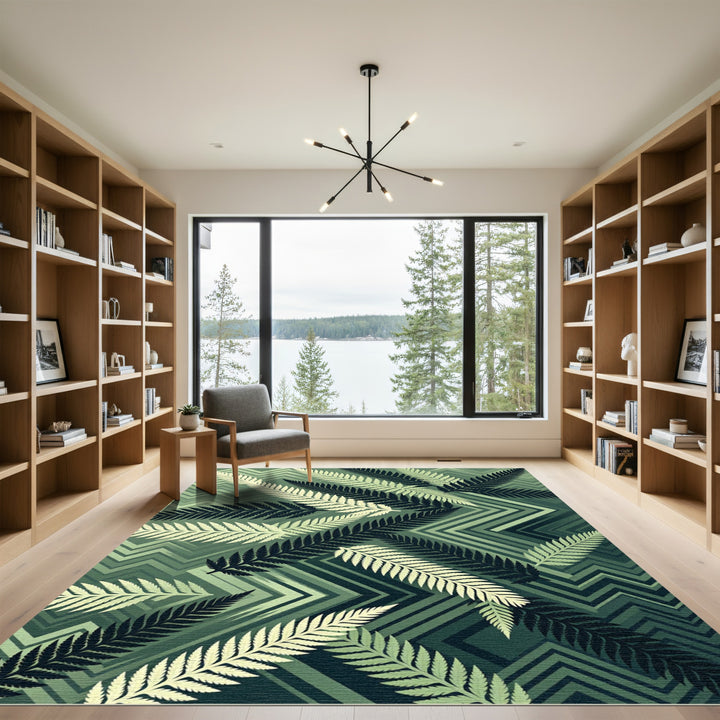 Verdant Fern Zigzag Overlay Rug