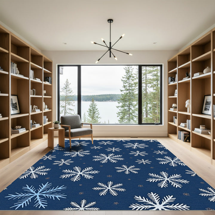 Deep Blue White Snowflake Scatter Rug