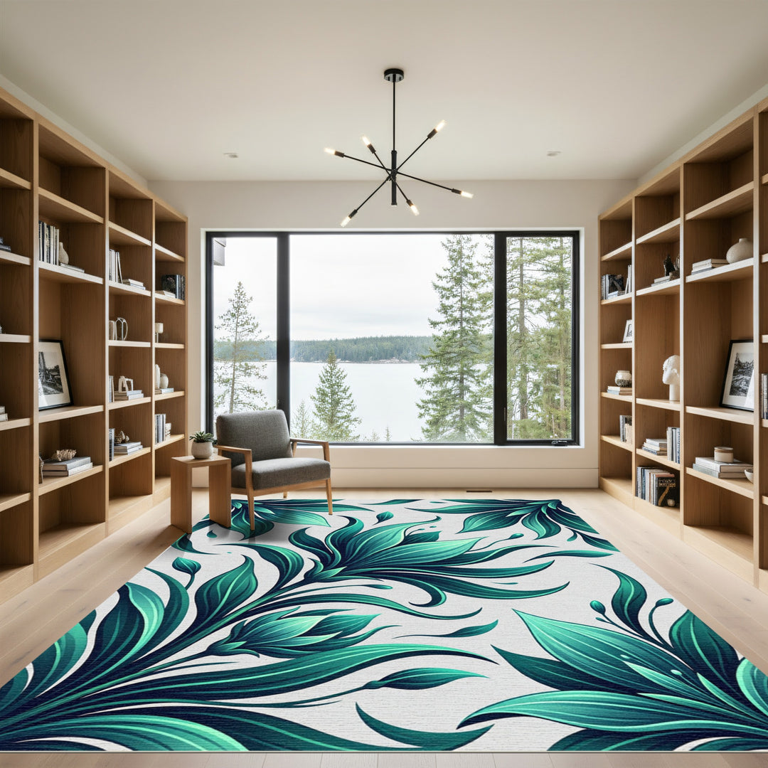 Emerald Green Tropical Leaf Garden Rug
