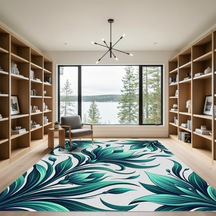 Emerald Green Tropical Leaf Garden Rug