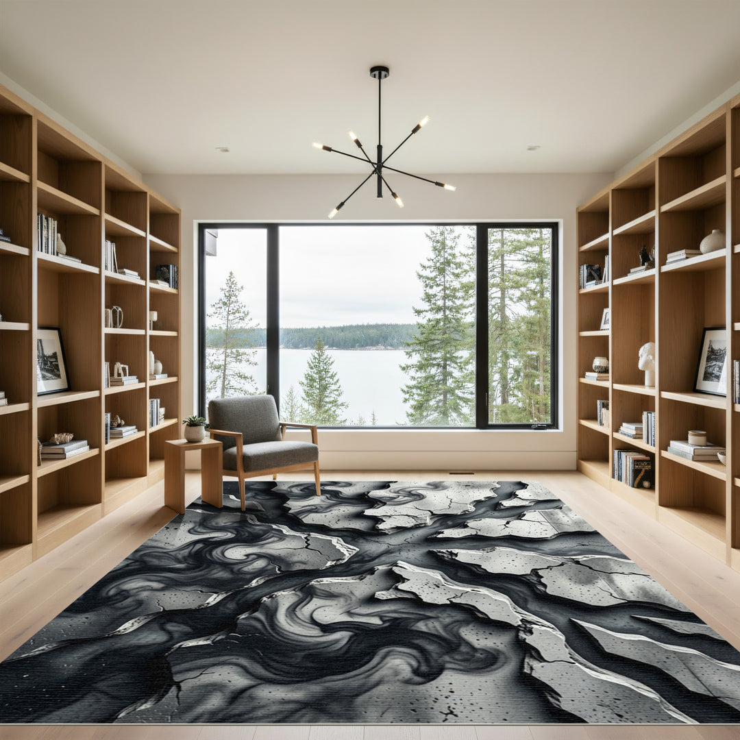 Abstract Gray Smoke Cracks Rug