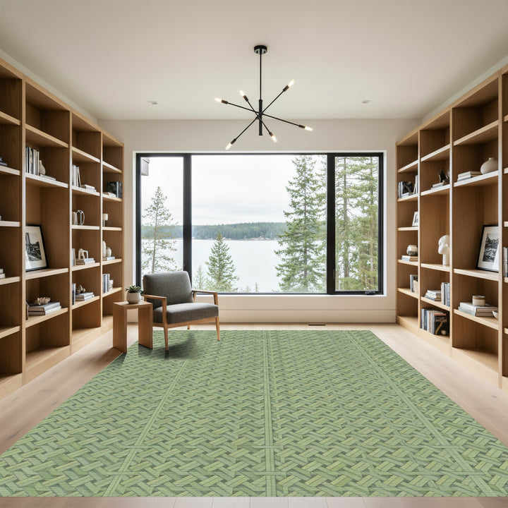 Subtle Green Woven Overlapping Squares Rug