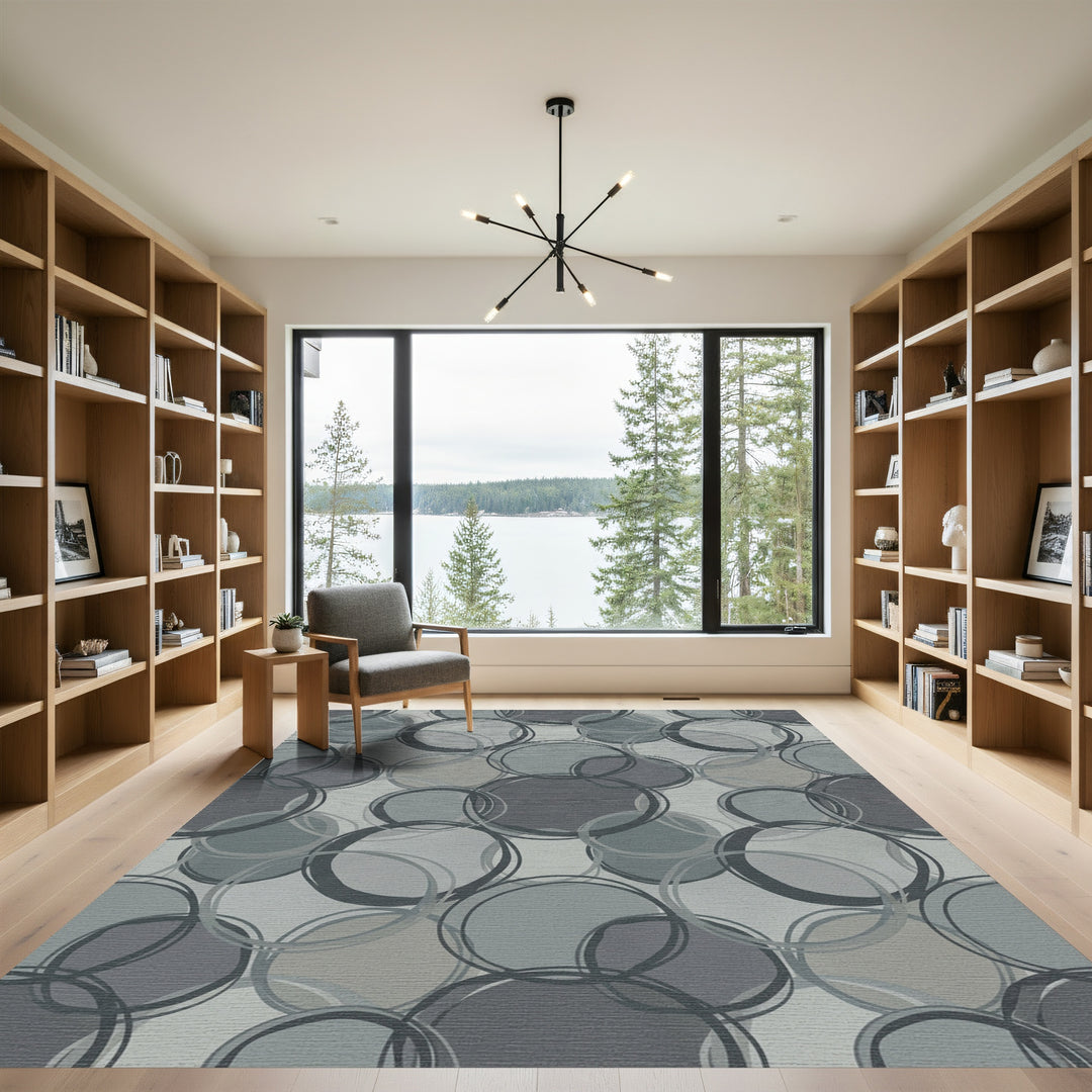 Monochromatic Textured Circles Overlay Rug