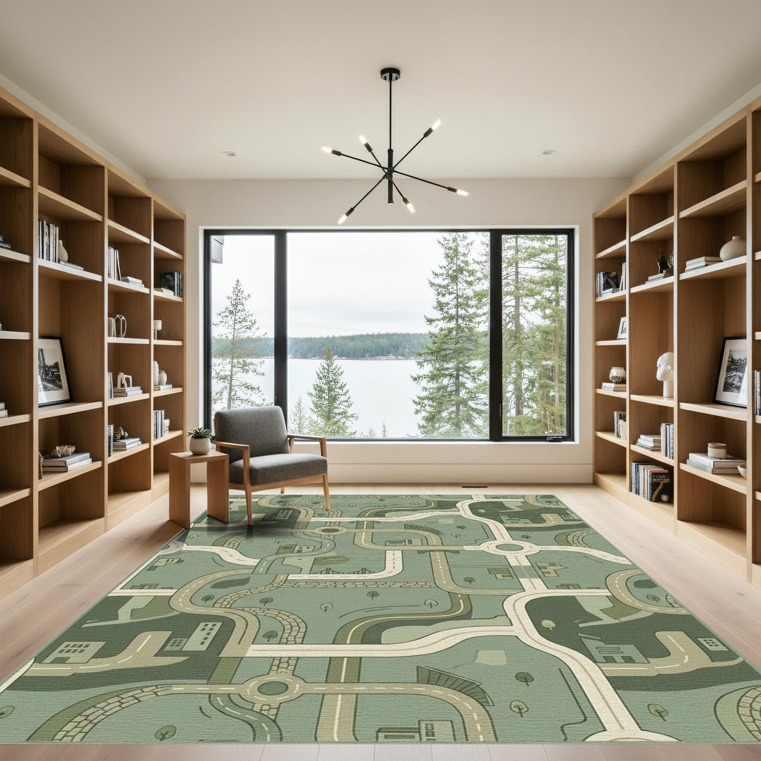 Urban Roadway Network in Sage Greens Rug