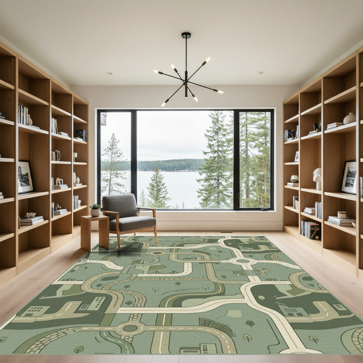 Urban Roadway Network in Sage Greens Rug