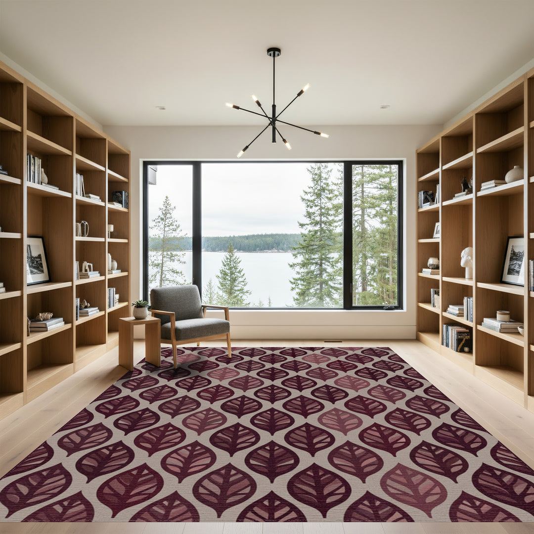 Burgundy Leaf Embossed Repeat Rug