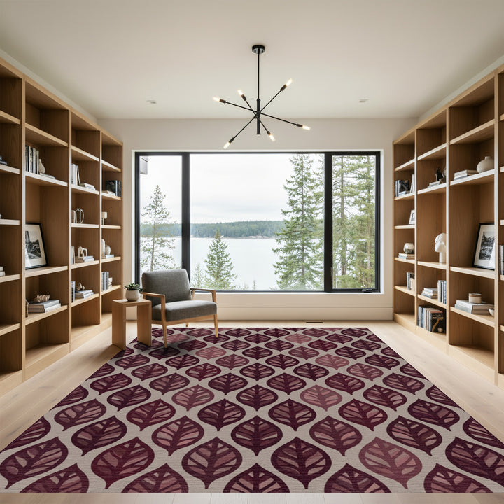 Burgundy Leaf Embossed Repeat Rug