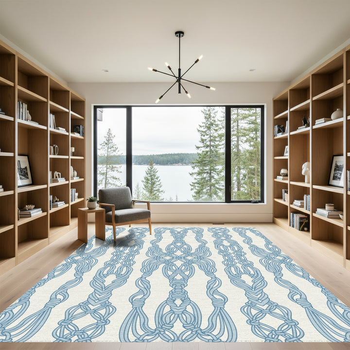 Light Blue Macrame Rope Vertical Rug