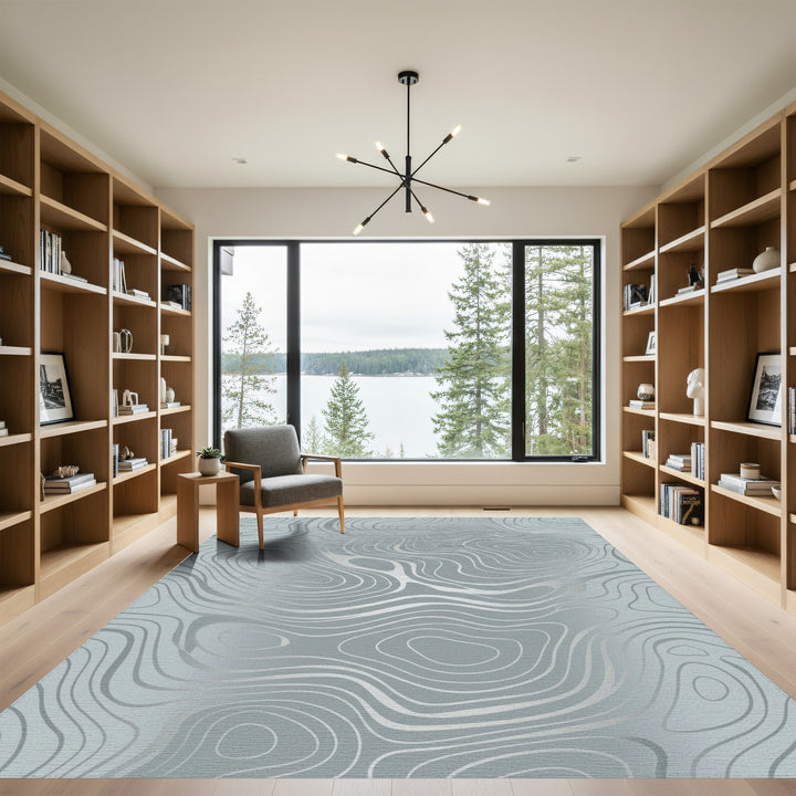Modern Silver Wavy Line Contour Rug