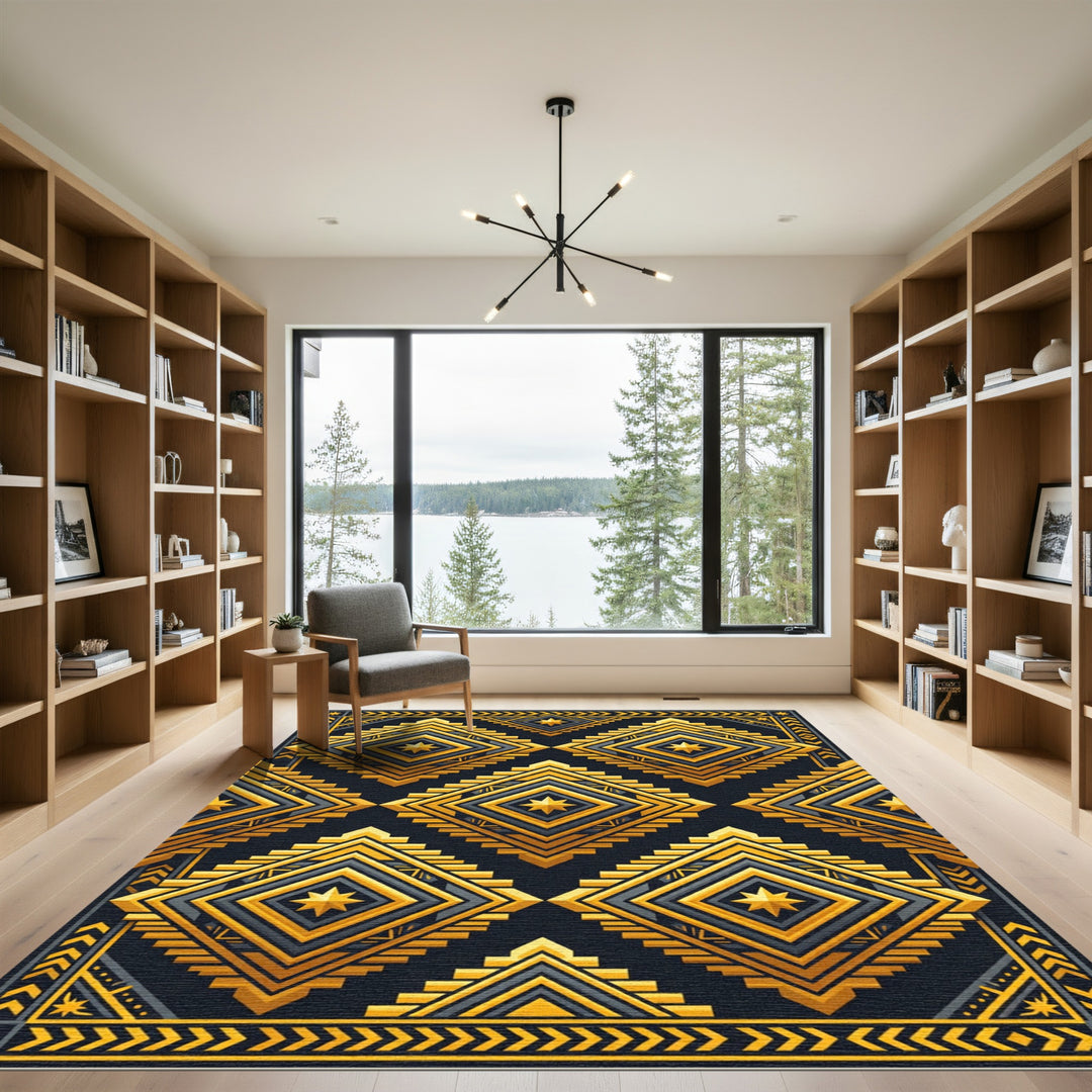 Golden Yellow Geometric Starburst Rug