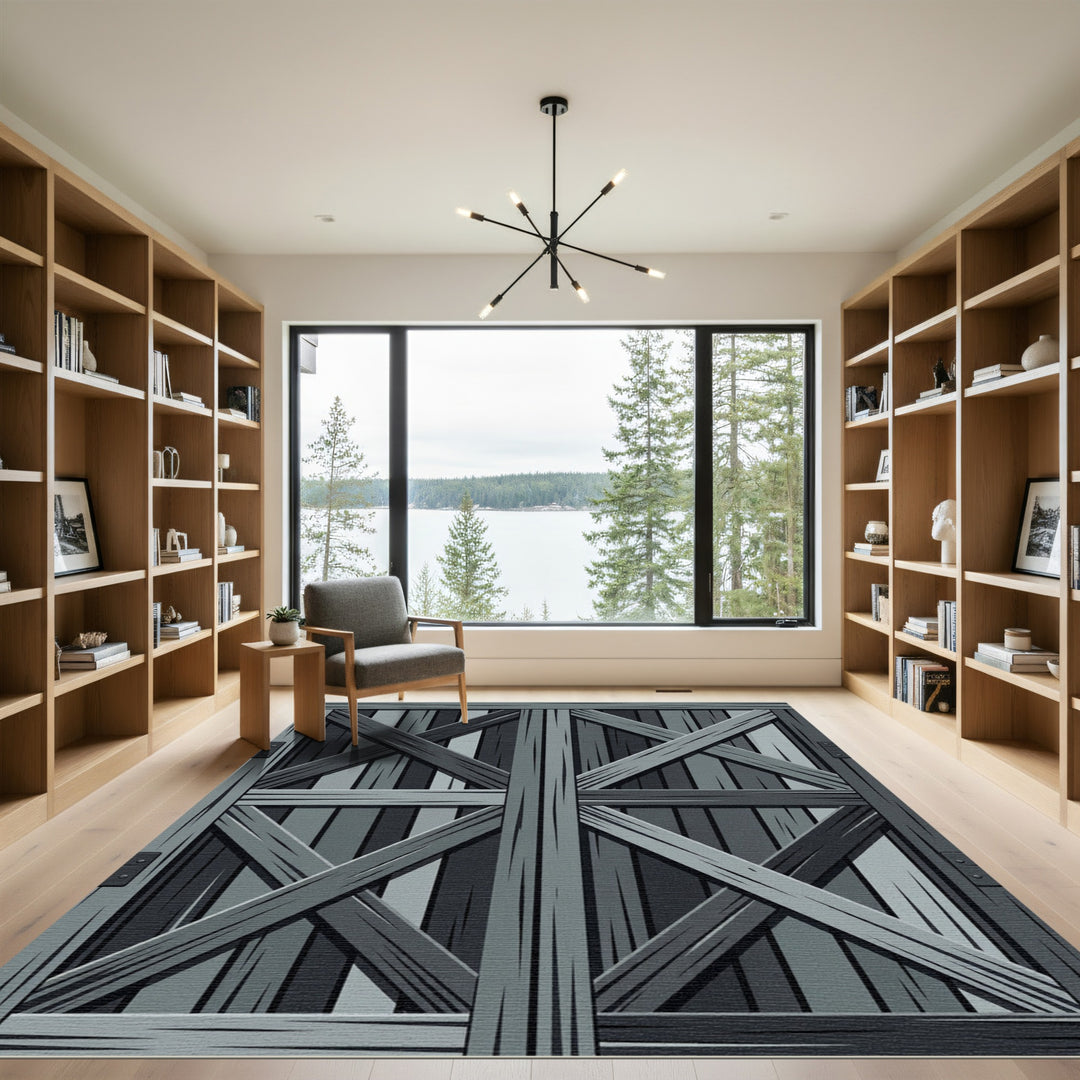 Dark Gray Rustic X-Frame Wood Rug