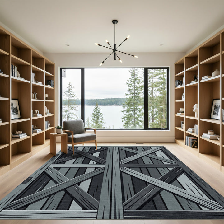 Dark Gray Rustic X-Frame Wood Rug