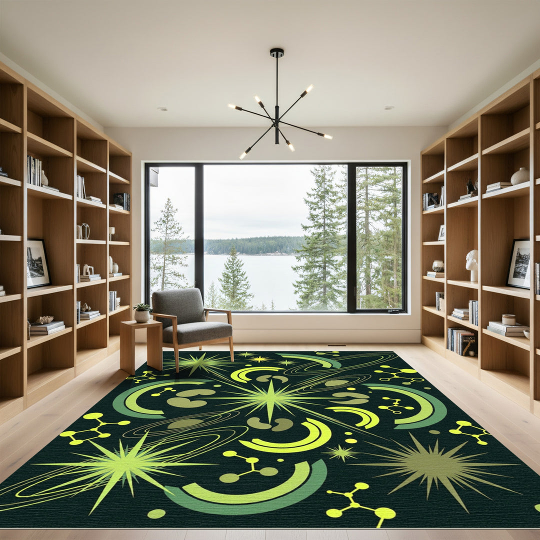 Lime Green Cosmic Atomic Burst Rug